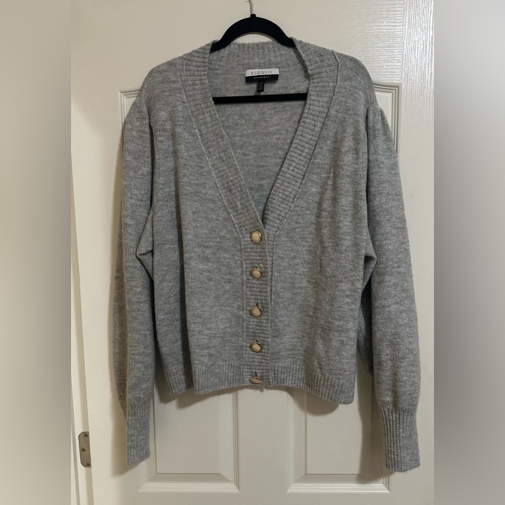 NWOT Women’s Plus Eloquii Elements Gray Silver Sparkle Button Cardigan‎ 22/24.